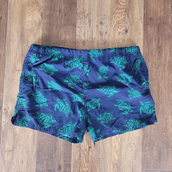 Lands' End Men's Large 36-38 Navy Blue & Green Turtle Swim Trunk Shorts Elastic - Picture 3 of 10